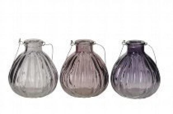 Vase mit Henkel in grau, lavendel und lila 3er Set
